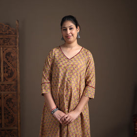 Gota Work Floral Sanganeri Block Print Cotton A-Line Long Kurta for Women 16