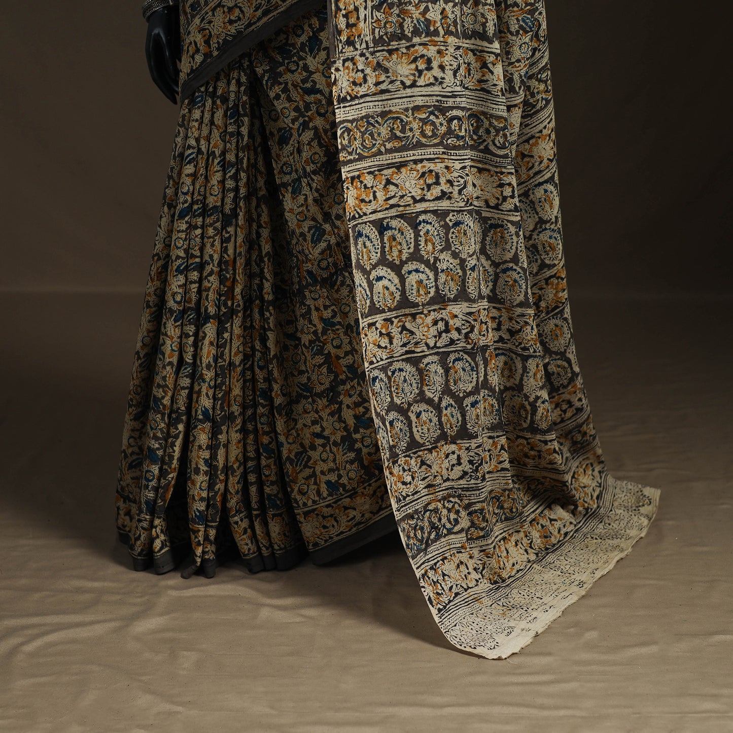 Pedana Hand Block Print Natural Dyed Cotton Kalamkari Saree 12