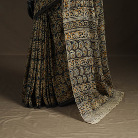 Pedana Hand Block Print Natural Dyed Cotton Kalamkari Saree 12