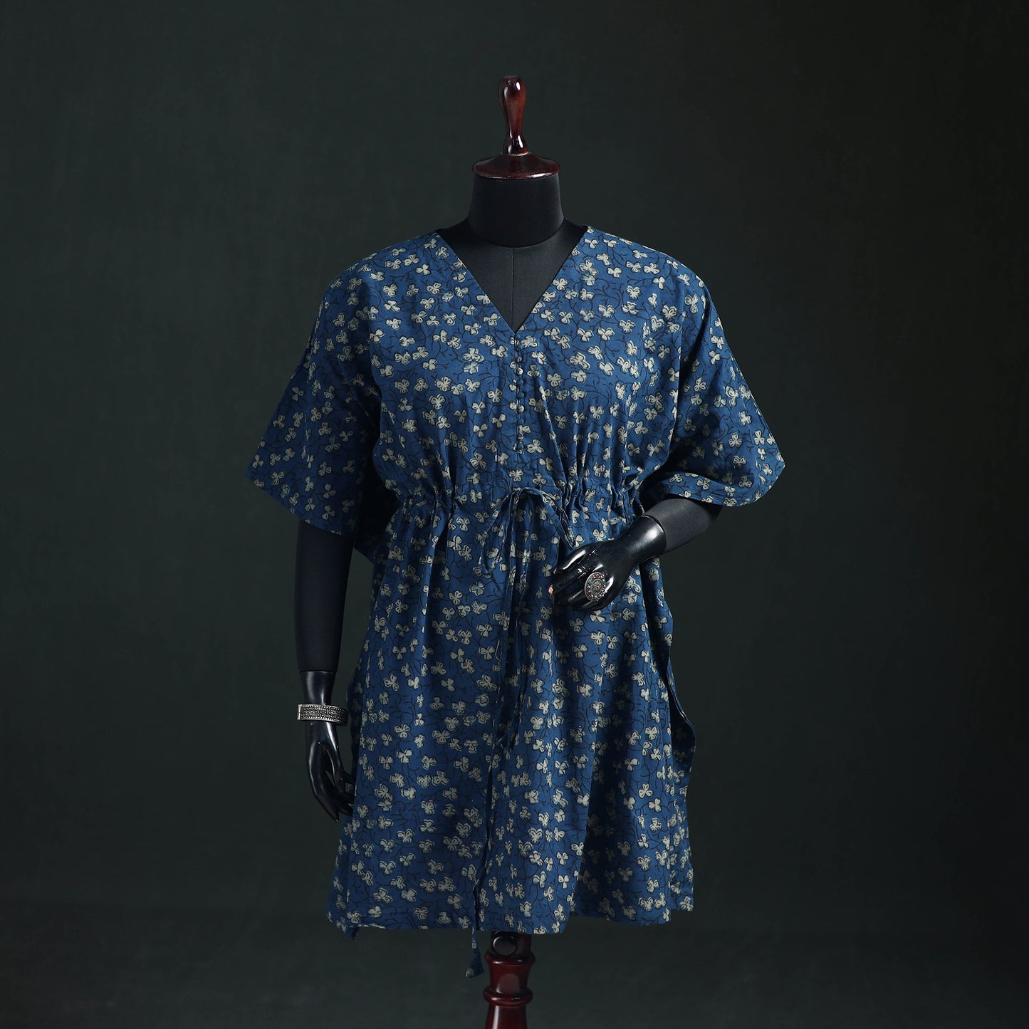 Akola Hand Block Print Natural Dyed Cotton Kaftan (Medium) 63