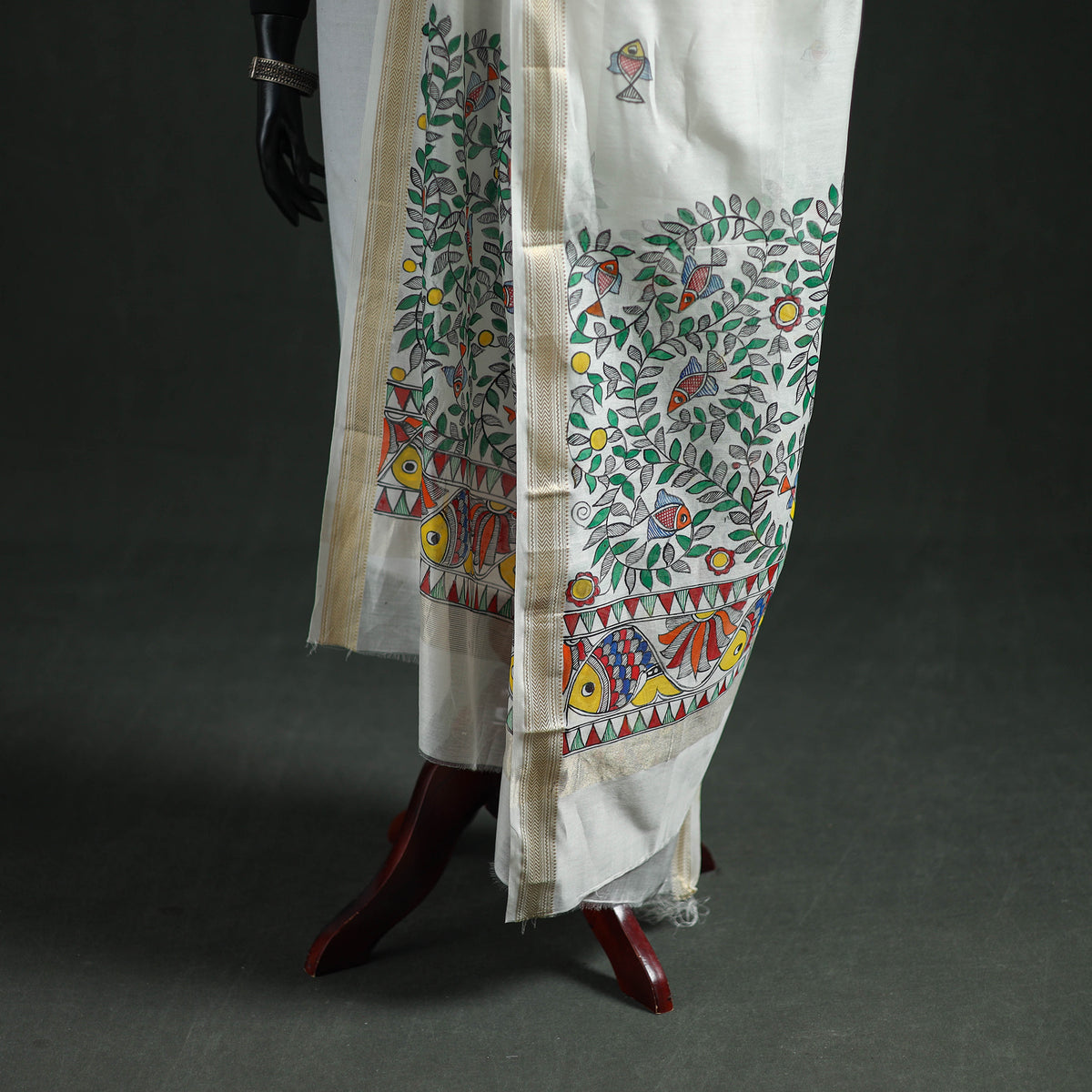 Handloom Chanderi Silk Handpainted Madhubani Dupatta with Zari Border 47