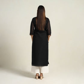 Black - Thread Border Cotton Straight Kanchipuram Kurta 03
