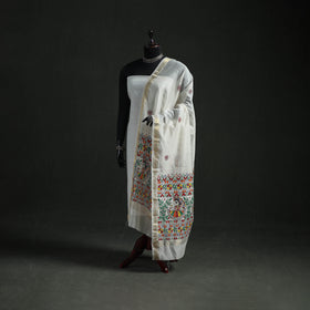 Handloom Chanderi Silk Handpainted Madhubani Dupatta with Zari Border 48
