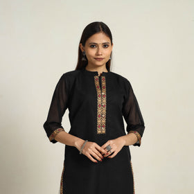 Black - Thread Border Cotton Straight Kanchipuram Kurta 03