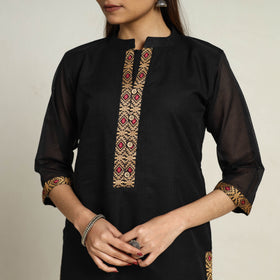 Black - Thread Border Cotton Straight Kanchipuram Kurta 03
