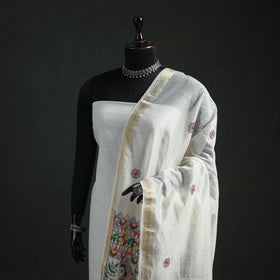 Handloom Chanderi Silk Handpainted Madhubani Dupatta with Zari Border 48