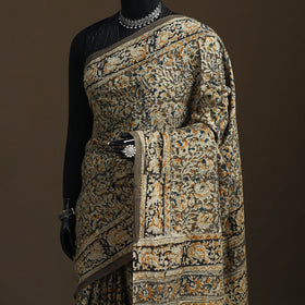 Pedana Hand Block Print Natural Dyed Cotton Kalamkari Saree 13