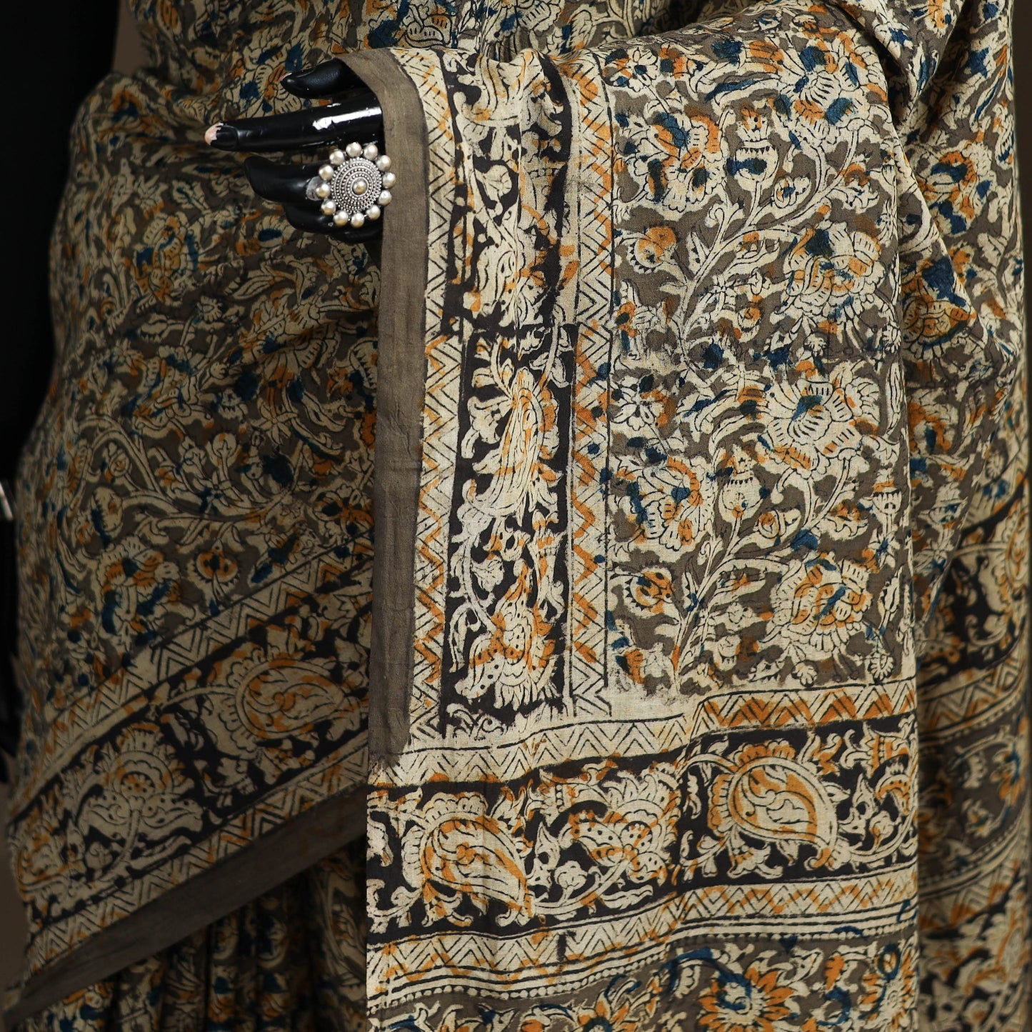 Pedana Hand Block Print Natural Dyed Cotton Kalamkari Saree 13