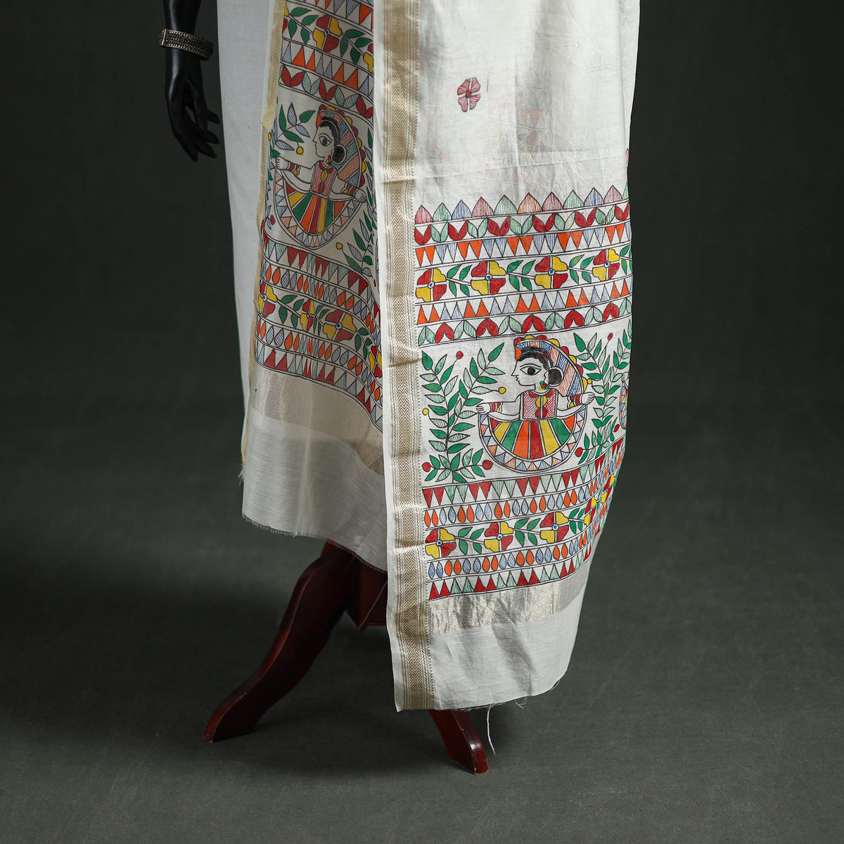 Handloom Chanderi Silk Handpainted Madhubani Dupatta with Zari Border 48