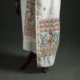 Handloom Chanderi Silk Handpainted Madhubani Dupatta with Zari Border 48