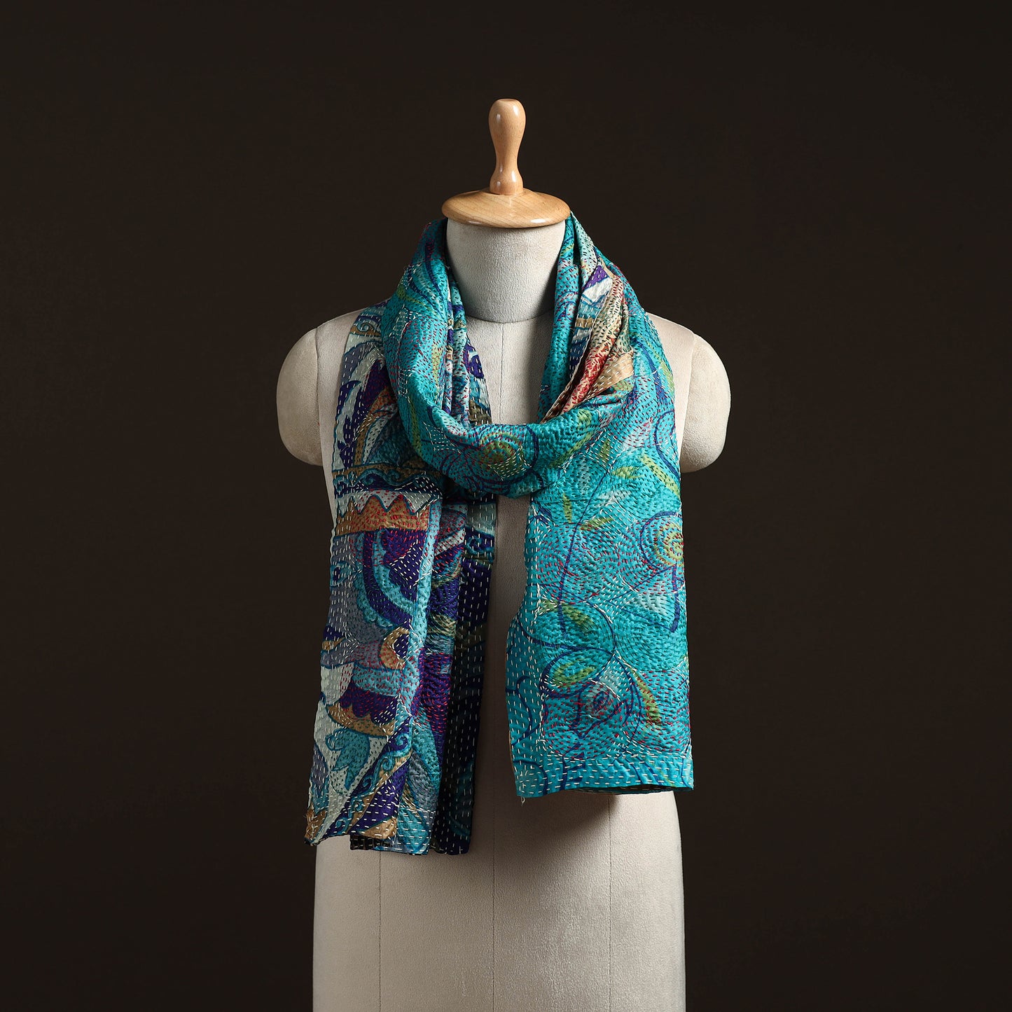 Reversible Silk Bengal Hand Kantha Stitch Stole 176