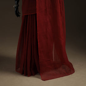 Maroon - Nazaakat Kota Doria Cotton Plain Saree with Blouse Piece & Earrings 19