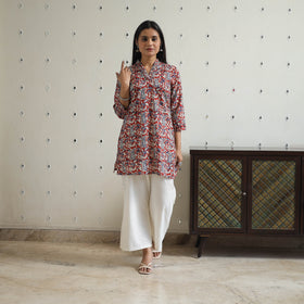 Buy Hand Block Printed Cotton Short Bagru Kurta for Women