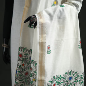Handloom Chanderi Silk Handpainted Madhubani Dupatta with Zari Border 49