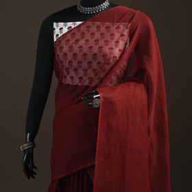Maroon - Nazaakat Kota Doria Cotton Plain Saree with Blouse Piece & Earrings 20