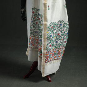 Handloom Chanderi Silk Handpainted Madhubani Dupatta with Zari Border 49