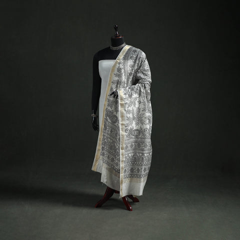 Handloom Chanderi Silk Handpainted Madhubani Dupatta with Zari Border 50