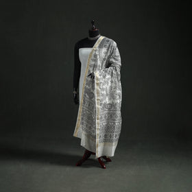 Handloom Chanderi Silk Handpainted Madhubani Dupatta with Zari Border 50