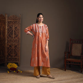 Gota Work Floral Sanganeri Block Print Cotton Straight Long Kurta for Women 02