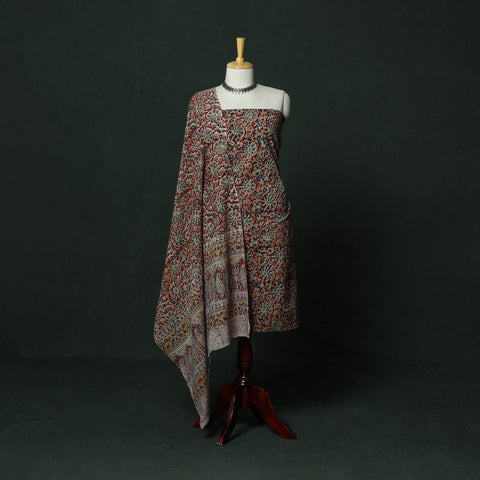 Natural Dyed Block Print Cotton Pedana Kalamkari 2pc Unstitched Dress Material 44