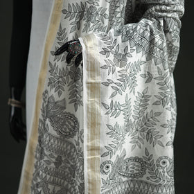 Handloom Chanderi Silk Handpainted Madhubani Dupatta with Zari Border 50