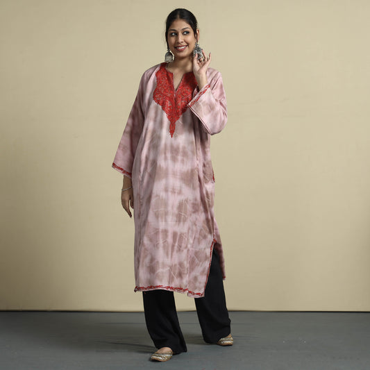 Multicolor - Shibori Tie-Dye Aari Embroidery Kashmiri Wool Pheran