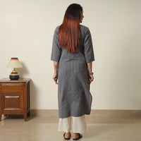 Dark Grey - Running Stitch Cotton Long Straight Kurta 14