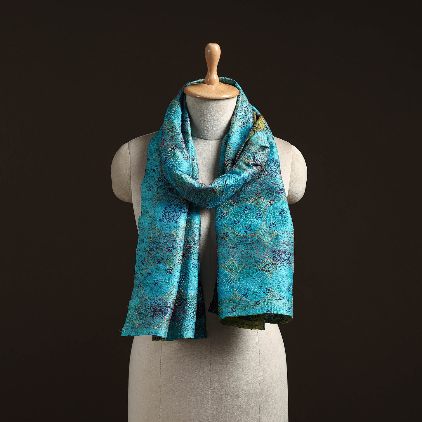 Reversible Silk Bengal Hand Kantha Stitch Stole 182