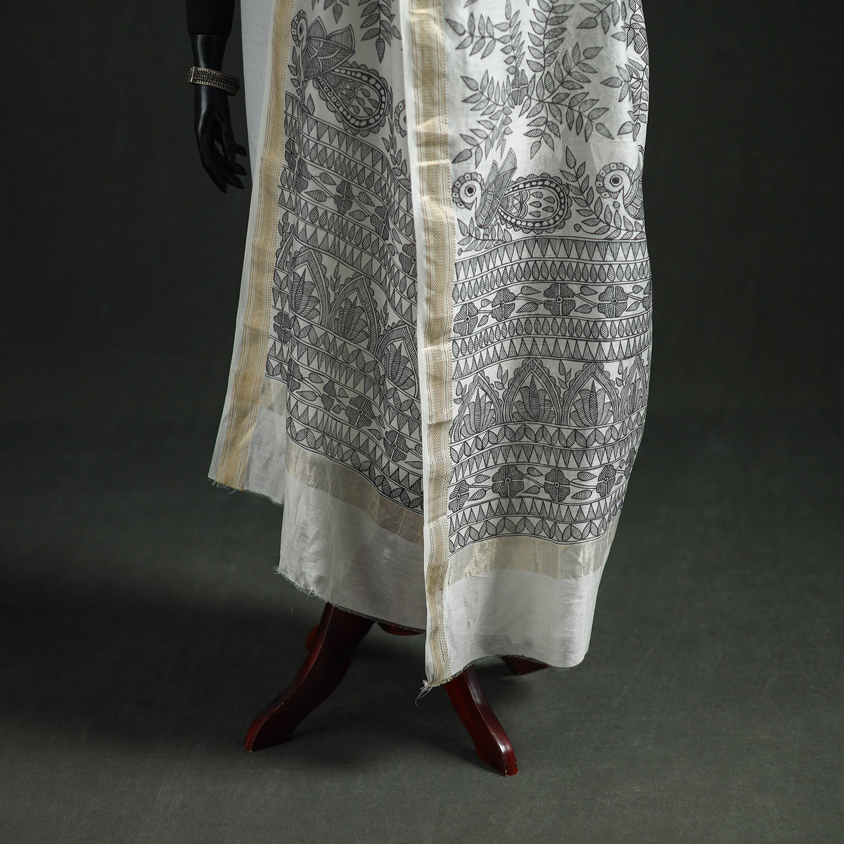 Handloom Chanderi Silk Handpainted Madhubani Dupatta with Zari Border 50