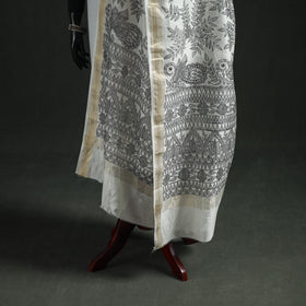 Handloom Chanderi Silk Handpainted Madhubani Dupatta with Zari Border 50
