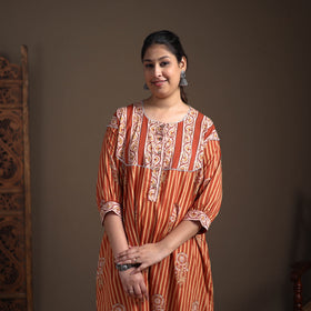 Gota Work Floral Sanganeri Block Print Cotton Straight Long Kurta for Women 02