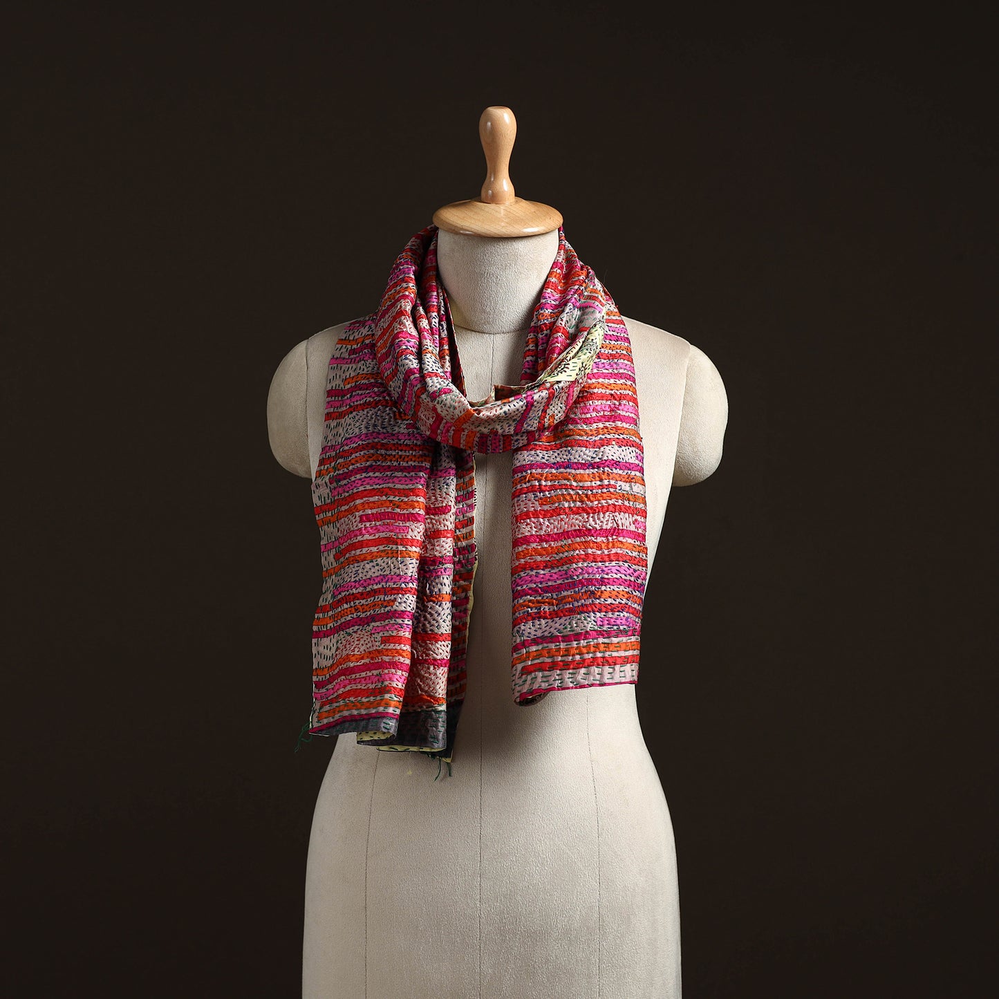 Reversible Silk Bengal Hand Kantha Stitch Stole 184