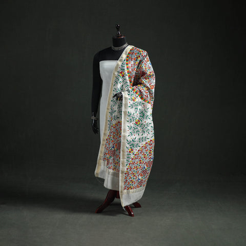 Handloom Chanderi Silk Handpainted Madhubani Dupatta with Zari Border 51