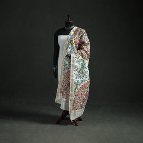 Handloom Chanderi Silk Handpainted Madhubani Dupatta with Zari Border 51