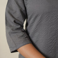 Dark Grey - Running Stitch Cotton Long Straight Kurta 14