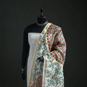 Handloom Chanderi Silk Handpainted Madhubani Dupatta with Zari Border 51