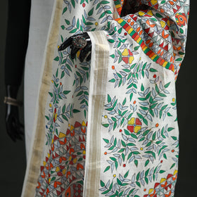 Handloom Chanderi Silk Handpainted Madhubani Dupatta with Zari Border 51