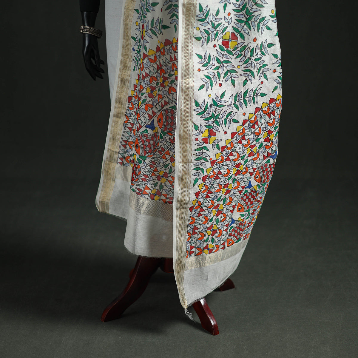 Handloom Chanderi Silk Handpainted Madhubani Dupatta with Zari Border 51