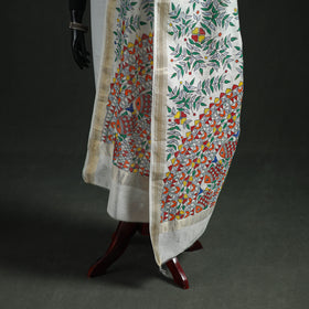 Handloom Chanderi Silk Handpainted Madhubani Dupatta with Zari Border 51