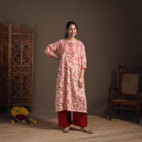 Gota Work Floral Sanganeri Block Print Cotton Straight Long Kurta for Women 01