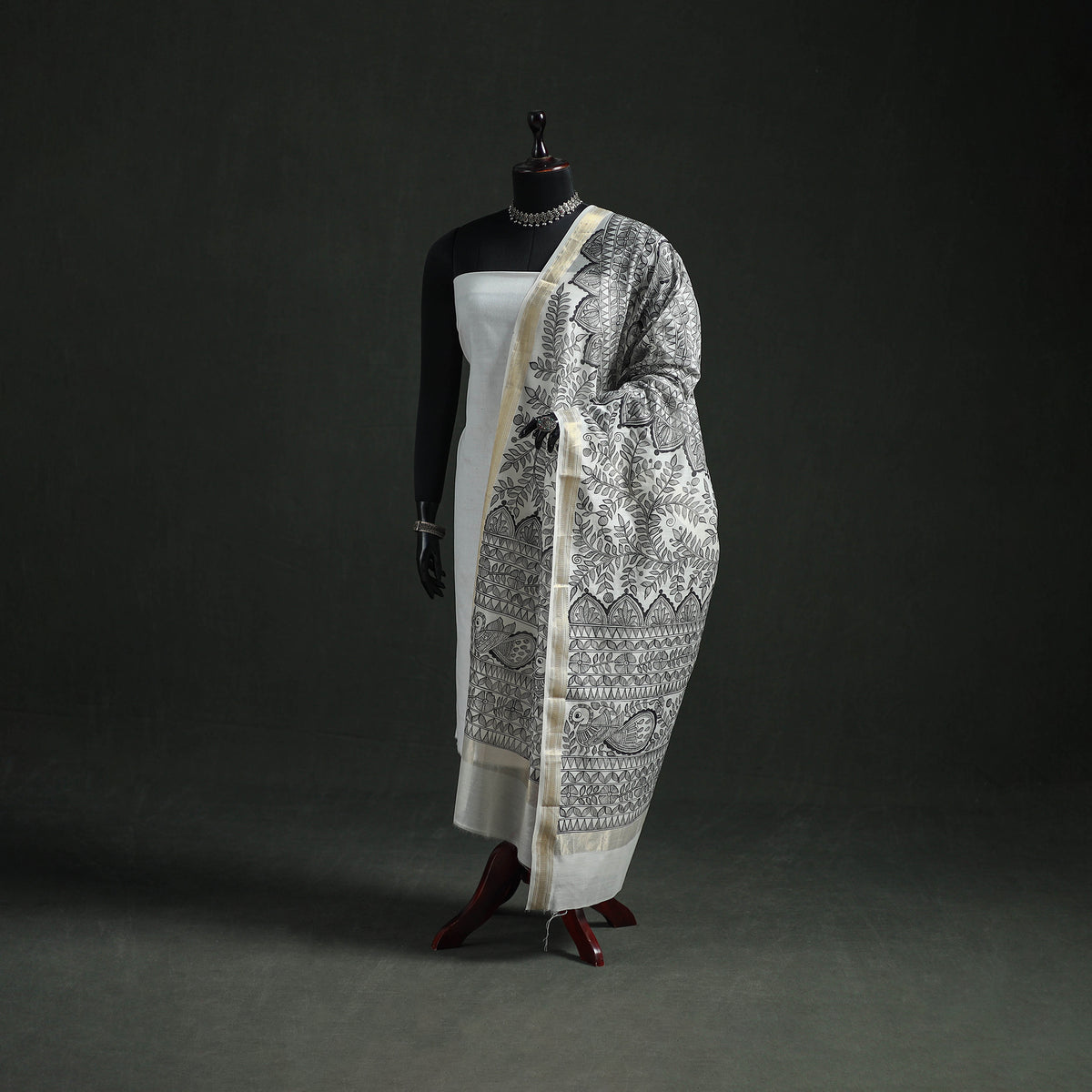 Handloom Chanderi Silk Handpainted Madhubani Dupatta with Zari Border 52