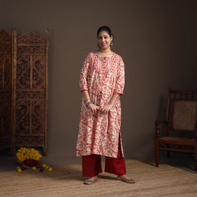 Gota Work Floral Sanganeri Block Print Cotton Straight Long Kurta for Women 01