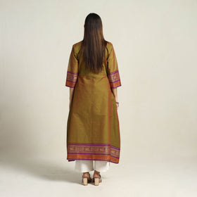Thread Border Cotton A-Line Green Kanchipuram Kurta for Women