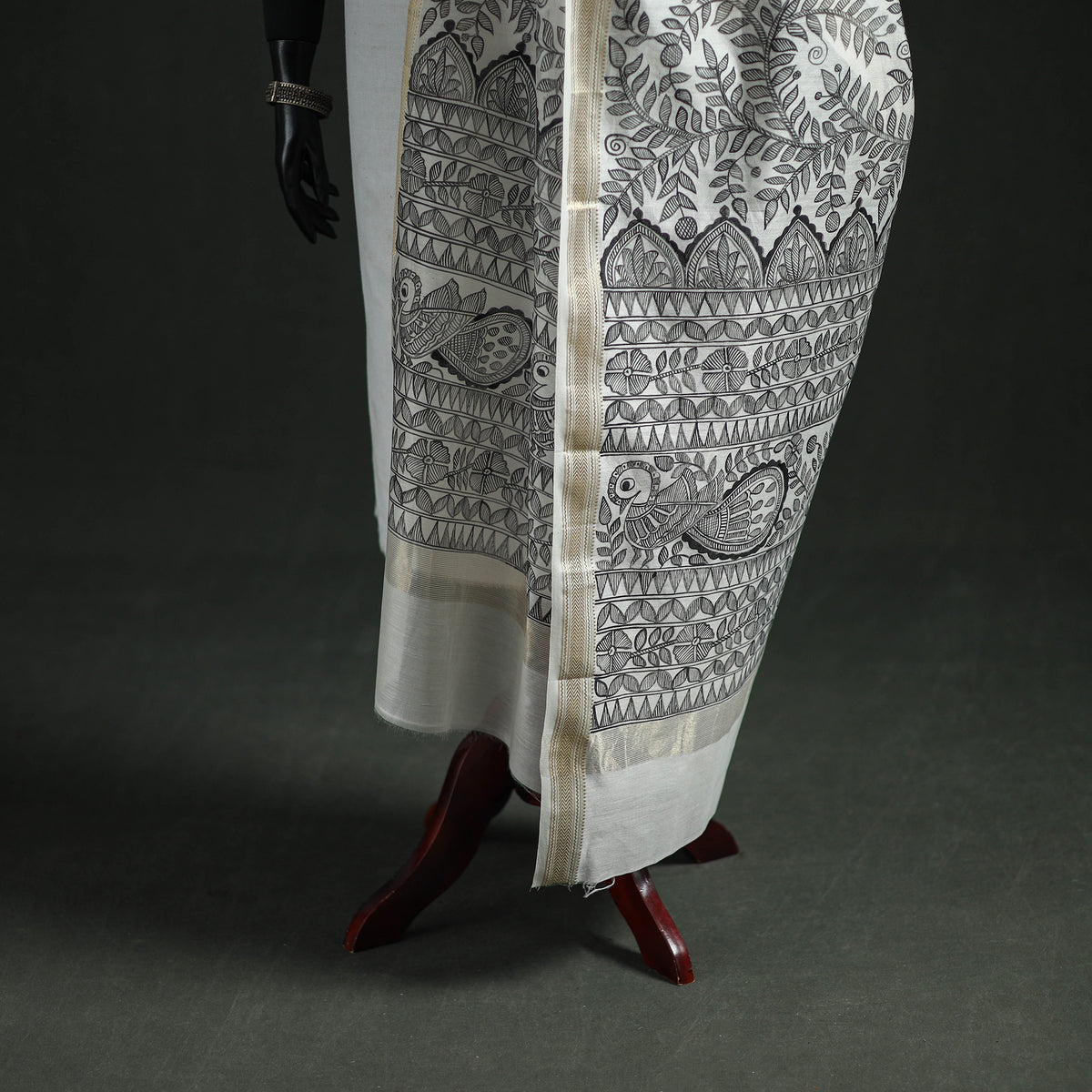 Handloom Chanderi Silk Handpainted Madhubani Dupatta with Zari Border 52
