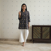 Black - Hand Block Printed Cotton Short Bagru Kurta 10