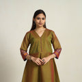 Thread Border Cotton A-Line Green Kanchipuram Kurta for Women