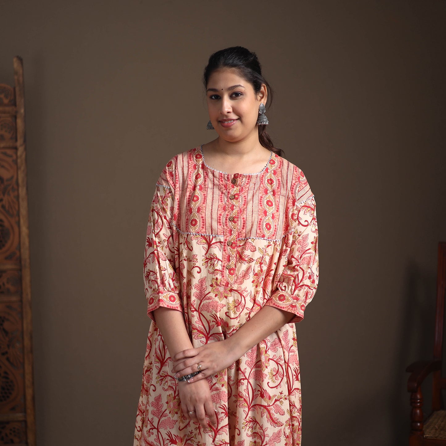 Gota Work Floral Sanganeri Block Print Cotton Straight Long Kurta for Women 01