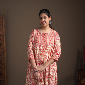 Gota Work Floral Sanganeri Block Print Cotton Straight Long Kurta for Women 01