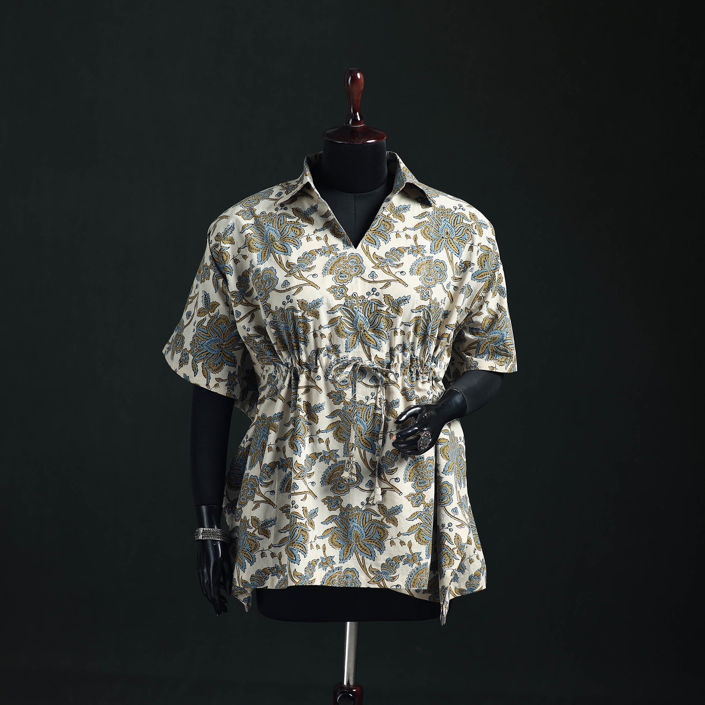 Ajrakh Hand Block Print Natural Dyed Cotton Kaftan (Short) 71