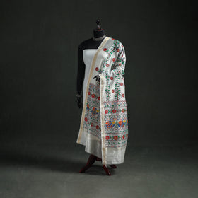Handloom Chanderi Silk Handpainted Madhubani Dupatta with Zari Border 53